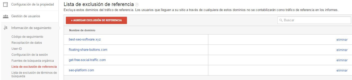 Lista de exclusión de referencia de spam en Analytics