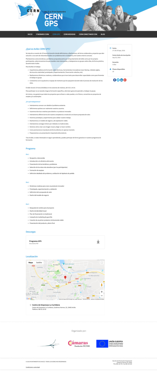 Diseño y desarrollo web CERN Emprendedor